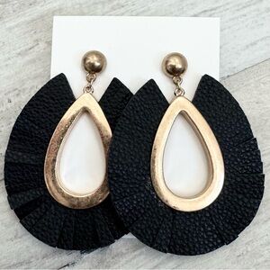 Faux Leather Black Statement Earrings